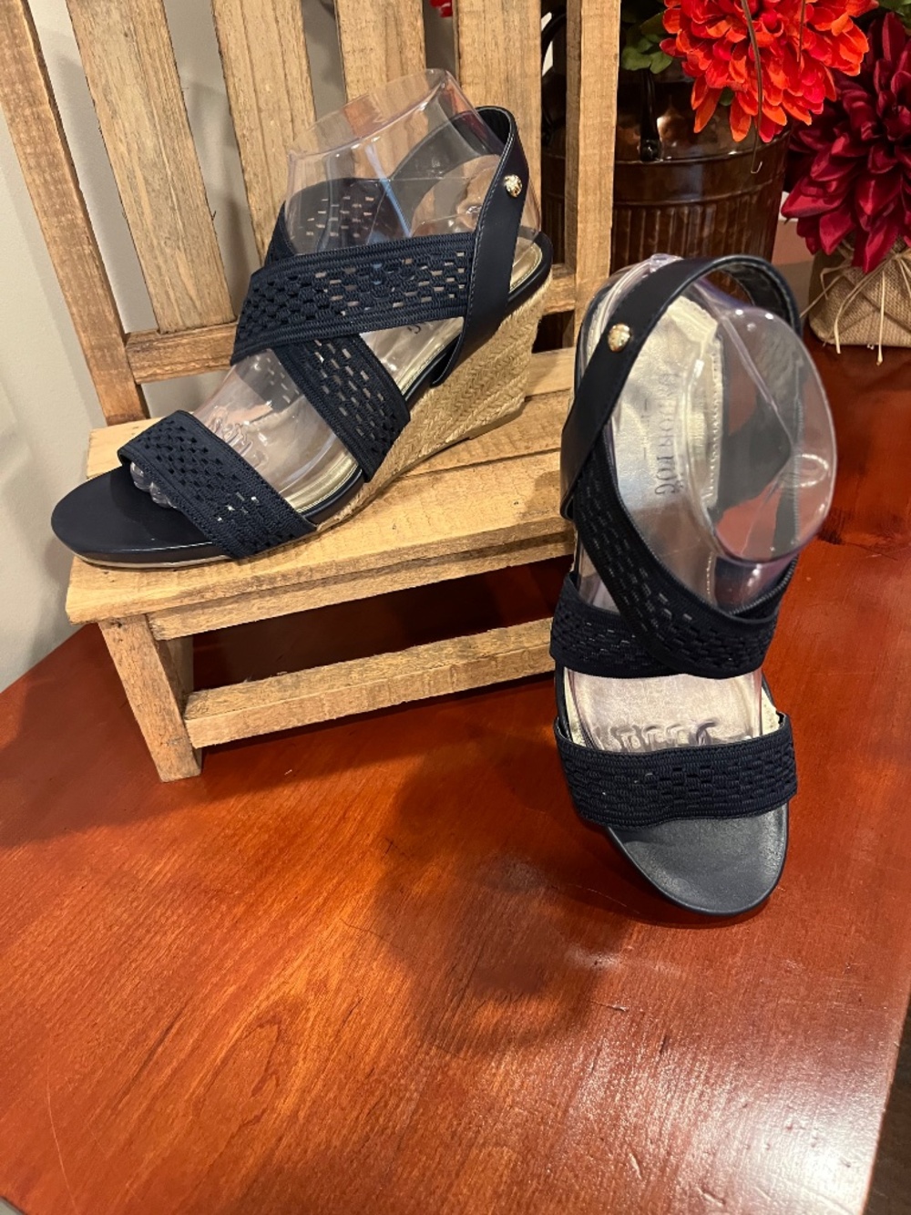 NWOT London Fog Pickwick Stretch Wedge Espadrille Sandal 9M - Picture 3 of 11